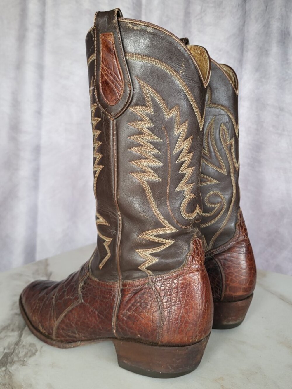 Masters Pre-Ban Vintage Turtle Western Cowboy Boots Brown Men's Size 8 - Picture 6 of 16